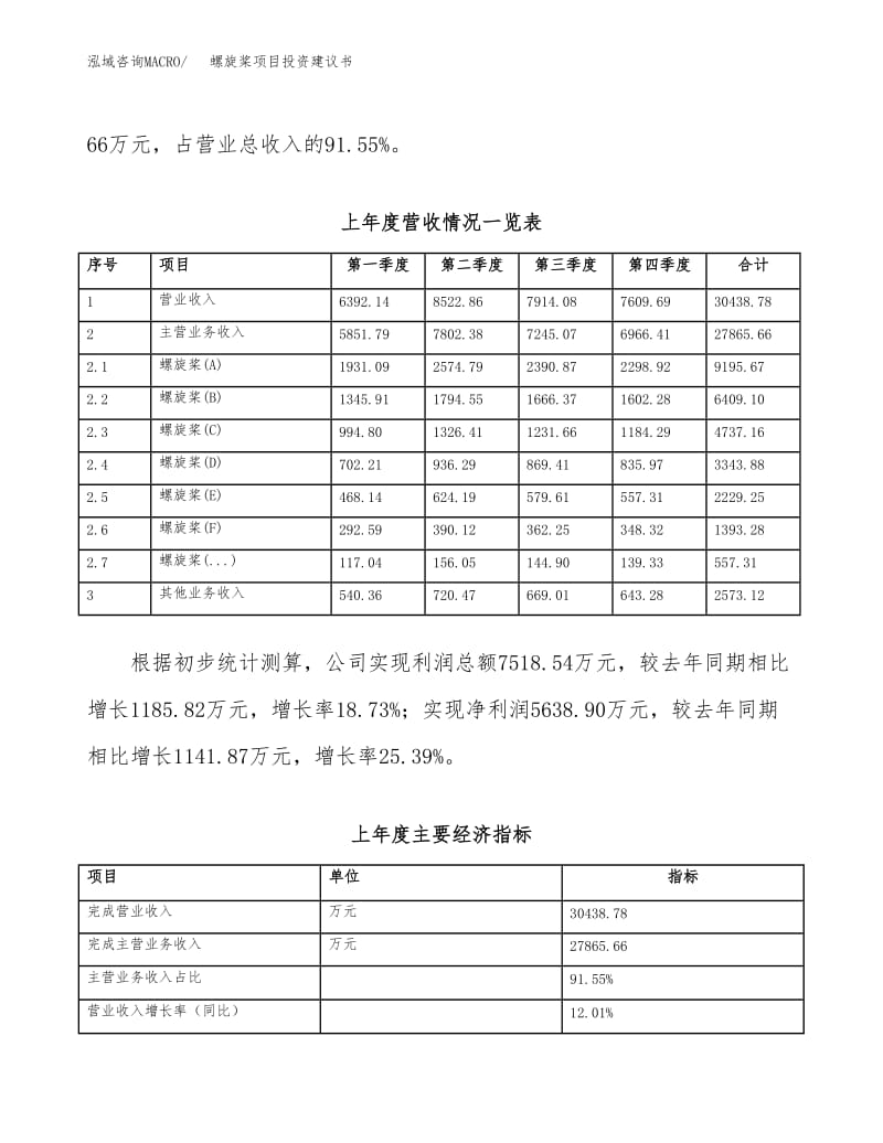 螺旋桨项目投资建议书